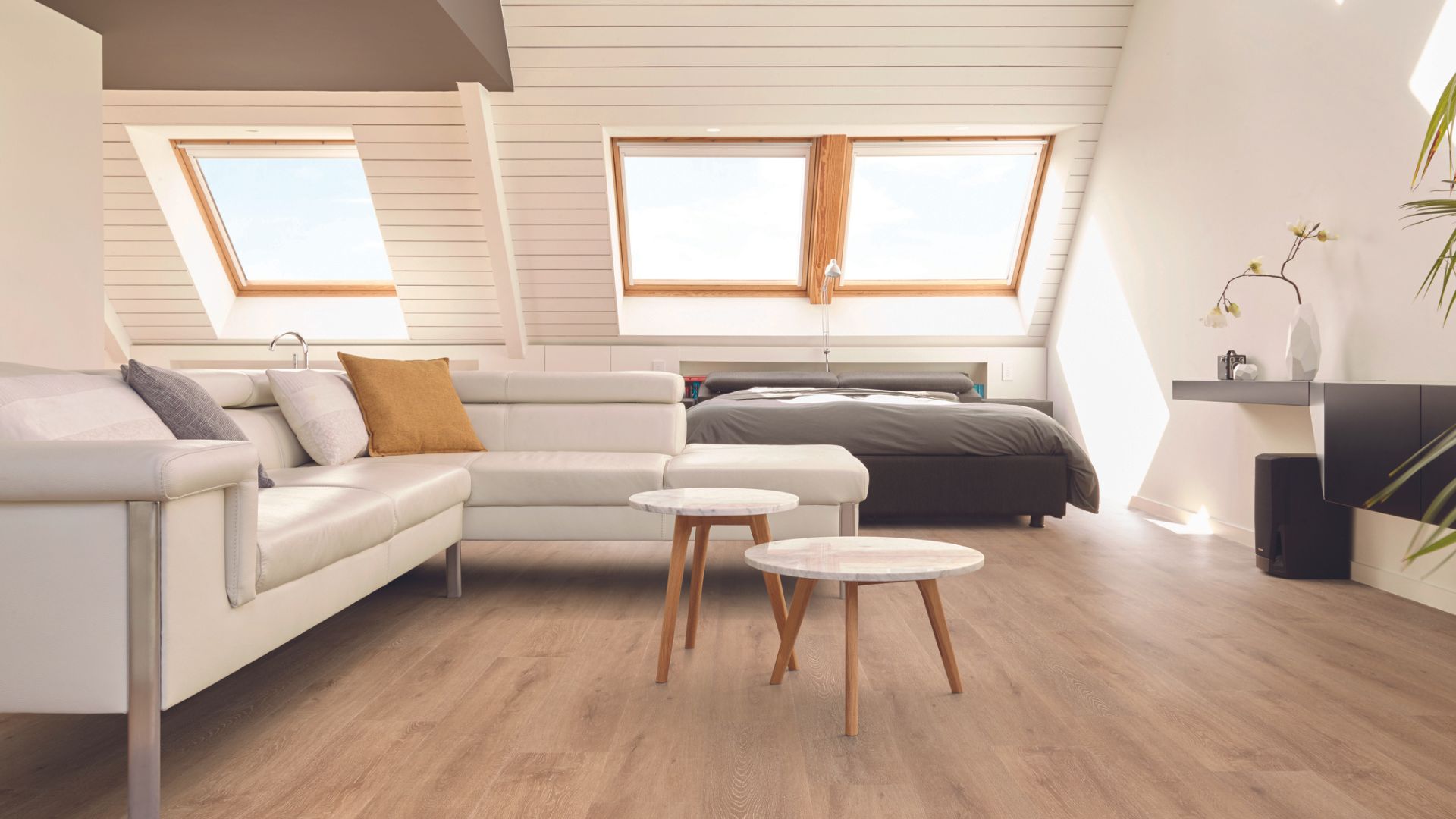 Luxury vinyl plank flooring in a living room.